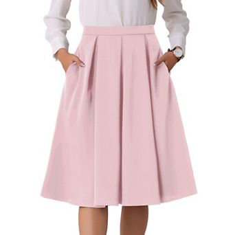 High Waist A-Line Skirt for Women's Flare Pleated Midi Skirt with Pocket