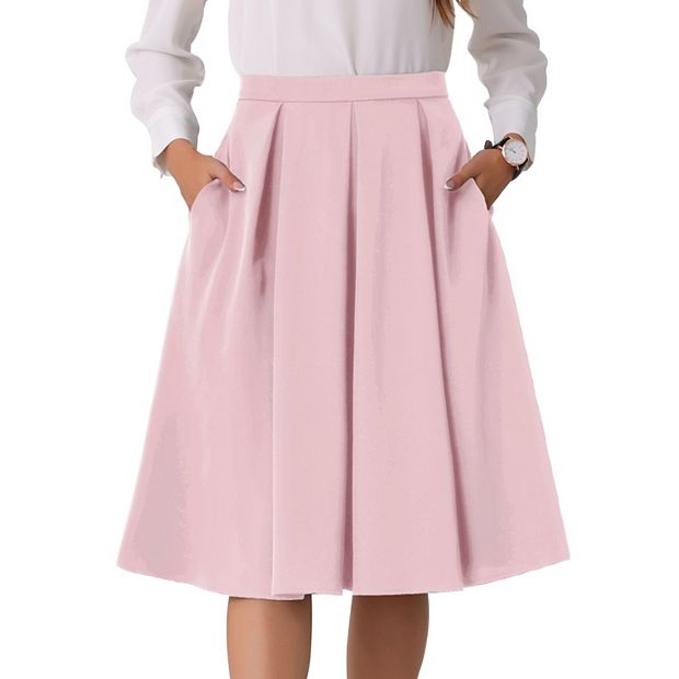 スカート Blair high waist skirt pink beige M High Waist A-Line Skirt for Women's Flare Pleated Midi Skirt with