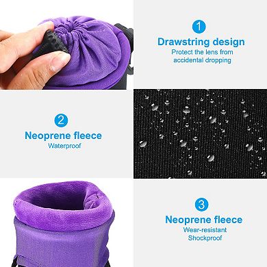 Camera Lens Bag, 2Pcs Drawstring Lens Pouch with Thick Protective Neoprene, Lens Case