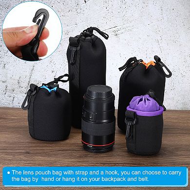 Camera Lens Bag, 2Pcs Drawstring Lens Pouch with Thick Protective Neoprene, Lens Case