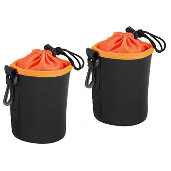 Camera Lens Bag, 2 pc Drawstring Lens Pouch with Thick Protective Neoprene, Lens Case