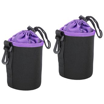Camera Lens Bag, 2 pc Drawstring Lens Pouch with Thick Protective Neoprene, Lens Case