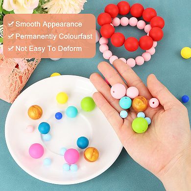 50Pcs 15mm Silicone Beads, Round Loose Rubber Bead Bulk Focal Beads