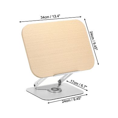 Book Stand for Reading, Adjustable Book Holder with 360° Swivel Base, Desktop Wood Cookbooks Stand