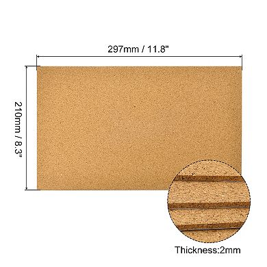 4pcs 8.3" x 11.8" Self Adhesive Cork Sheets 2mm Thick A4 Rectangle Cork Table Mat Cup Coaster Brown