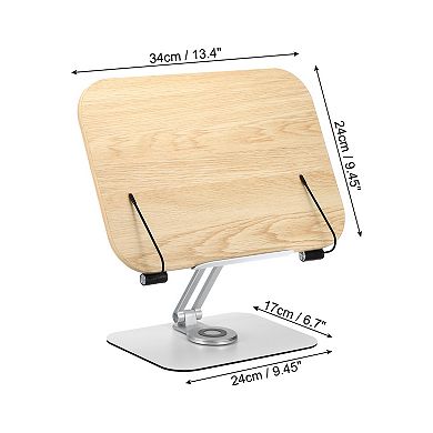Book Stand for Reading, Adjustable Book Holder with 360° Swivel Base, Desktop Cookbooks Stand
