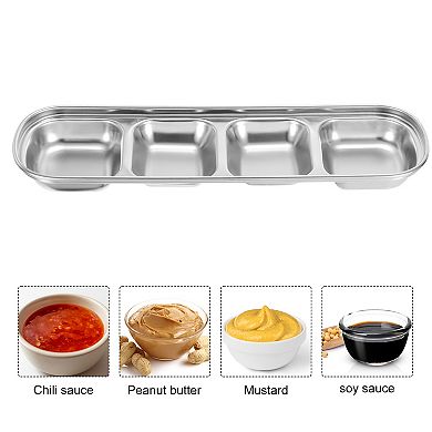 3 Pack Stainless Steel Sauce Dish Dipping Bowls with 4 Compartment Divided