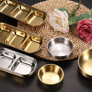 3 Pack Stainless Steel Sauce Dish Dipping Bowls with 4 Compartment Divided