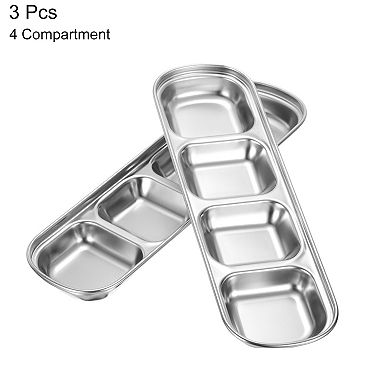 3 Pack Stainless Steel Sauce Dish Dipping Bowls with 4 Compartment Divided