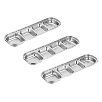 3 Pack Stainless Steel Sauce Dish Dipping Bowls with 4 Compartment Divided