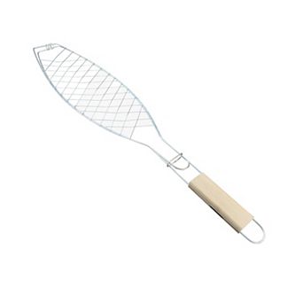 Stainless Steel Fish Grill Basket, 21.46" Long Wooden Handle, BBQ Grilling Roast Basket
