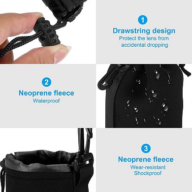 Camera Lens Bag, 2 Pcs Drawstring Lens Pouch with Thick Protective Neoprene, Lens Case