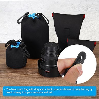 Camera Lens Bag, 2 Pcs Drawstring Lens Pouch with Thick Protective Neoprene, Lens Case