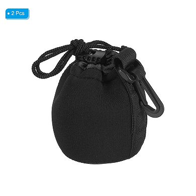 Camera Lens Bag, 2 Pcs Drawstring Lens Pouch with Thick Protective Neoprene, Lens Case