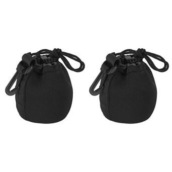 Camera Lens Bag, 2 pc Drawstring Lens Pouch with Thick Protective Neoprene, Lens Case