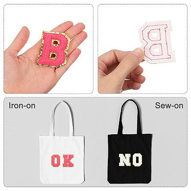 26pcs Glitters Chenille Letter Patches 2.17" Chenille Iron-On Letter Patches Applique for Clothing