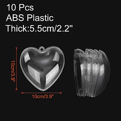 10 Pcs Clear Heart Ornament, 3.9 Inch Hanging Plastic Balls Transparent Heart Shaped Decor