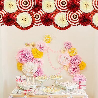 Hanging Paper Fans Party Set 6 Pcs Round Pattern Hanging Paper Fans Decoration