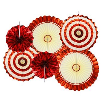 Hanging Paper Fans Party Set 6 pc Round Pattern Hanging Paper Fans Decoration