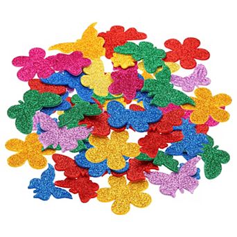 Foam Stickers, 60 pc EVA Self Adhesive Glitters Foam Shape Sticker Craft Supplies Butterfly Flower
