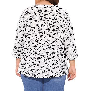 Plus Size Top for Women 3/4 Sleeve V Neck Chiffon Work Shirt Dressy Tunic Tops