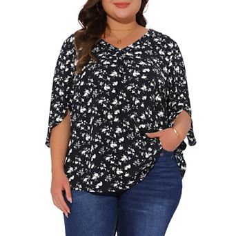 Plus Size Top for Women 3/4 Sleeve V Neck Chiffon Work Shirt Dressy Tunic Tops