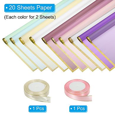 20 Sheets Flower Wrapping Paper, 22"x22" Floral Bouquet Craft Packaging Paper with Ribbon 10 Colors