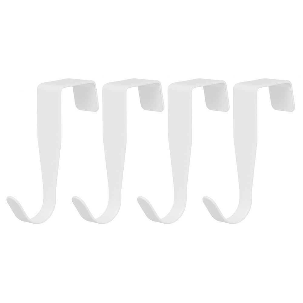 Eywlwaar Over The Cabinet Door Hooks 4 Pack - Stainless Steel Hooks For Kitchen, Bathroom & Laundry (White)