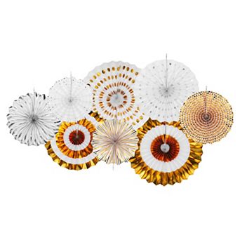 Hanging Paper Fans Party Set 8 pc Round Pattern Hanging Paper Fans Decoration for Home Shop Wall