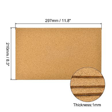 4pcs 8.3" x 11.8" Self Adhesive Cork Sheets 1mm Thick A4 Rectangle Cork Table Mat Cup Coaster Brown