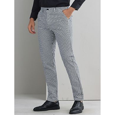Plaid Dress Pants for Men's Flat Front Straight Fit Formal Business Long Suit Pants Checked Trousers