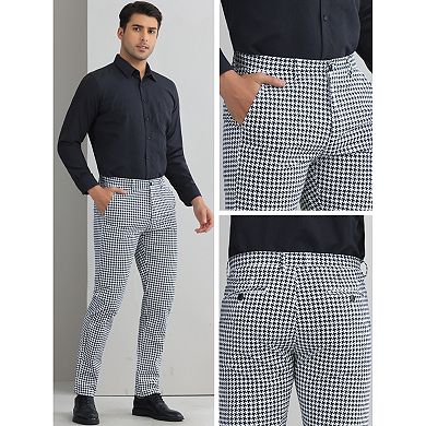 Plaid Dress Pants for Men's Flat Front Straight Fit Formal Business Long Suit Pants Checked Trousers
