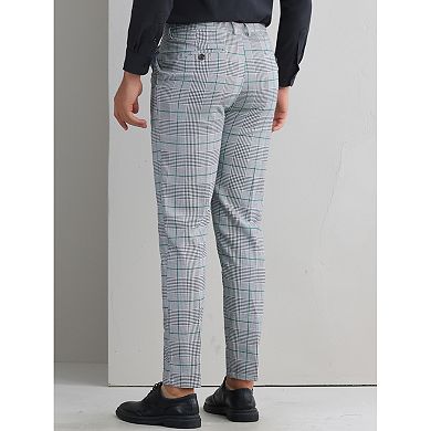 Plaid Dress Pants for Men's Flat Front Straight Fit Formal Business Long Suit Pants Checked Trousers