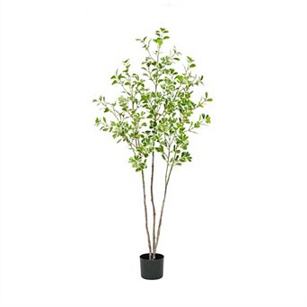 5FT Large Artificial Ficus Tree, Realistic Ficus Tree with Lifelike Leaves and Trunk