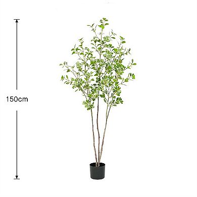 5FT Large Artificial Ficus Tree, Realistic Ficus Tree with Lifelike Leaves and Trunk