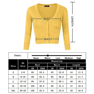 Womens 3/4 Sleeve Cropped Cardigan Sweaters Open Front Knit Short Bolero Shrugs
