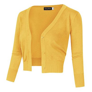 Womens 3/4 Sleeve Cropped Cardigan Sweaters Open Front Knit Short Bolero Shrugs