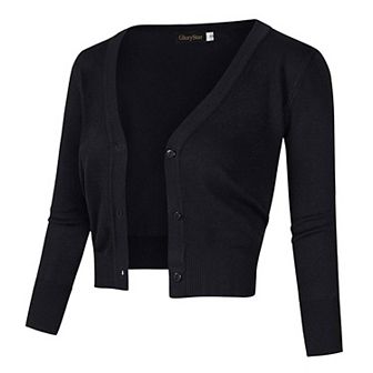 Womens 3/4 Sleeve Cropped Cardigan Sweaters Open Front Knit Short Bolero Shrugs