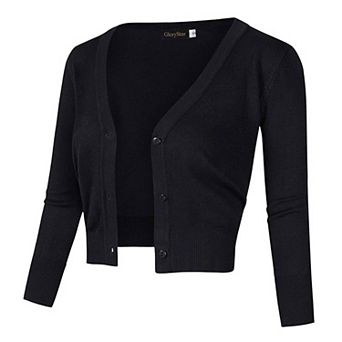 Womens 3/4 Sleeve Cropped Cardigan Sweaters Open Front Knit Short Bolero Shrugs