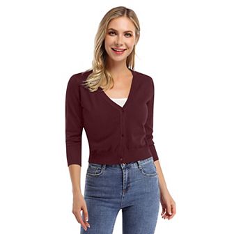 Womens 3/4 Sleeve Cropped Cardigan Sweaters Open Front Knit Short Bolero Shrugs