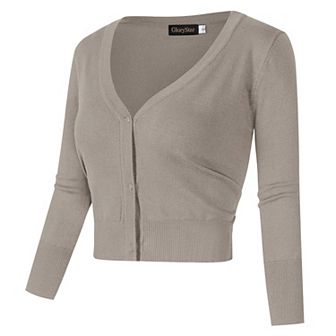 Womens 3/4 Sleeve Cropped Cardigan Sweaters Open Front Knit Short Bolero Shrugs