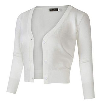 Womens 3/4 Sleeve Cropped Cardigan Sweaters Open Front Knit Short Bolero Shrugs