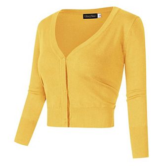 Womens 3/4 Sleeve Cropped Cardigan Sweaters Open Front Knit Short Bolero Shrugs