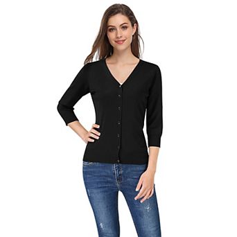 Women's Cardigan Sweaters Fall Cropped Open Front Button V Neck Lightweight Cardigans Knit