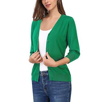Women's Cardigan Sweaters Fall Cropped Open Front Button V Neck Lightweight Cardigans Knit