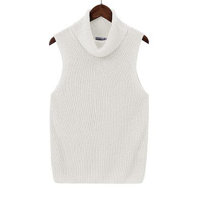 Womens Sleeveless Sweater Vest Turtleneck Ribbed Knit Tank Tops Basic Slim Fit Top