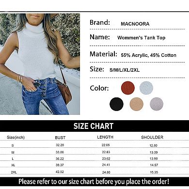 Womens Sleeveless Sweater Vest Turtleneck Ribbed Knit Tank Tops Basic Slim Fit Top
