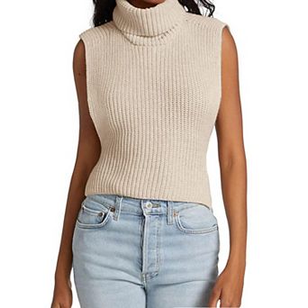 Womens Sleeveless Sweater Vest Turtleneck Ribbed Knit Tank Tops Basic Slim Fit Top