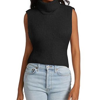 Womens Sleeveless Sweater Vest Turtleneck Ribbed Knit Tank Tops Basic Slim Fit Top