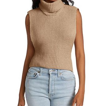 Womens Sleeveless Sweater Vest Turtleneck Ribbed Knit Tank Tops Basic Slim Fit Top